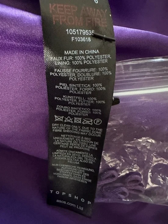 Topshop Purple Faux Fur Coat NWT Statement Teddy Coat Size 6 - Picture 9 of 14